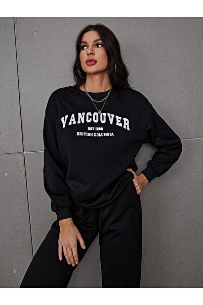 Mythologie Women's Black Vancouver Bottom Top Tracksuit Set Oversize Crew Neck