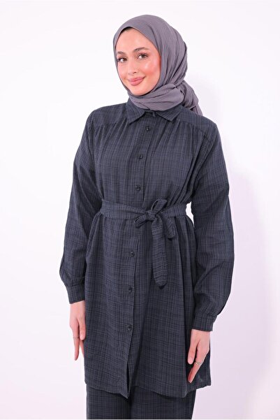 TRENDTESETTÜR Women's Gray (Antresite) Belted Trousers Suit t 2974