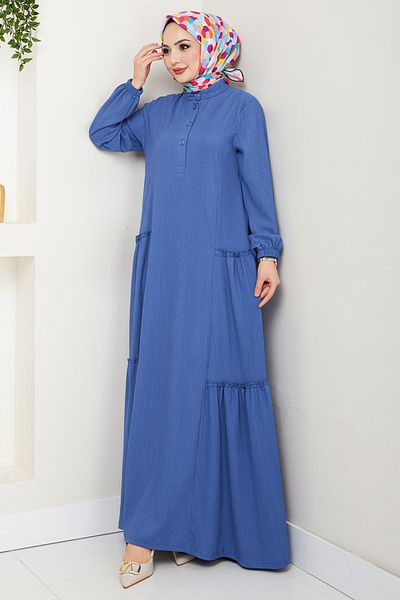 ModaMerve Rochie înfășurată cu jumătate de nasturi 402DVL897-M Indigo