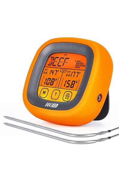 Karll Digital Meat Thermometer Bbqgo, Lcd Screen, Plastic/Metal, Orange/Black/Silver