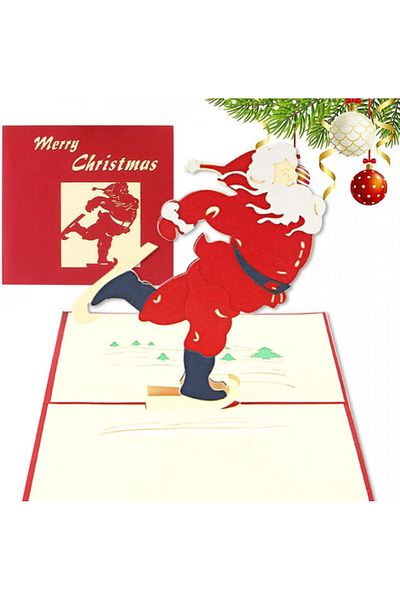 Karll 3D Christmas card, cardboard, red/beige, 15 x 15 cm
