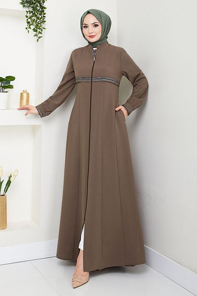 ModaMerve Glitter Transition Hijab Ferace 1012Esl1097-M Light Brown