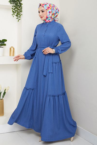 ModaMerve Rochie înfășurată cu jumătate de nasturi 402DVL897-M Indigo