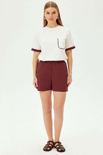 Allyco Elastic Waist Short Line Detailed Comfortable Fit Cotton Shorts
