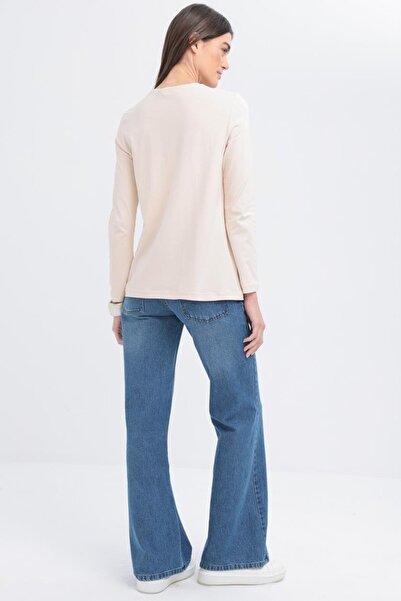 ALLDAY Stone-Chain Embroidered Long Sleeve Lycra T-Shirt