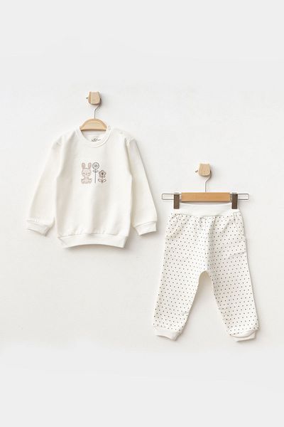 Aziz Bebe Baby Girl Rabbit Embroidered Sweatshirt Pants 2-Piece Bottom Top Baby Set 3 Months - 18 Months