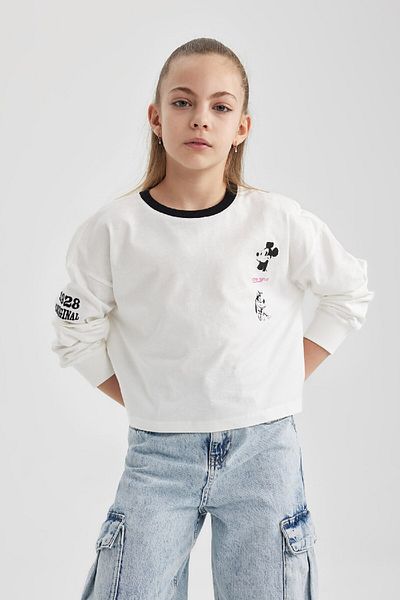 DeFacto Girls Disney Mickey & Minnie Crop Crew Neck Long Sleeve T-shirt B9872a824sp