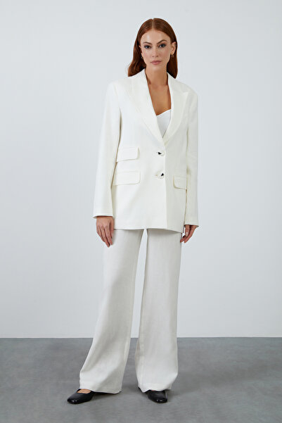 GİZİA Tek Düğmeli Ceket ve Palazzo Pantolonlu Ekru Takım