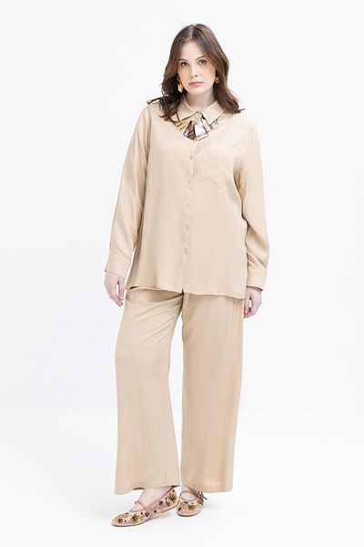 ALLDAY Beige-Pocket Detailed Plus Size Trouser Suit