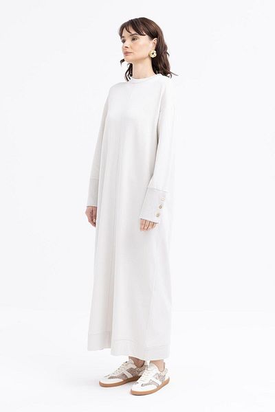 ALLDAY Stone-Cuff Thick Ribbed Button Detailed Lycra Dress