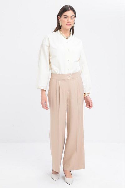 ALLDAY Beige-Pleated Wide Leg Pants