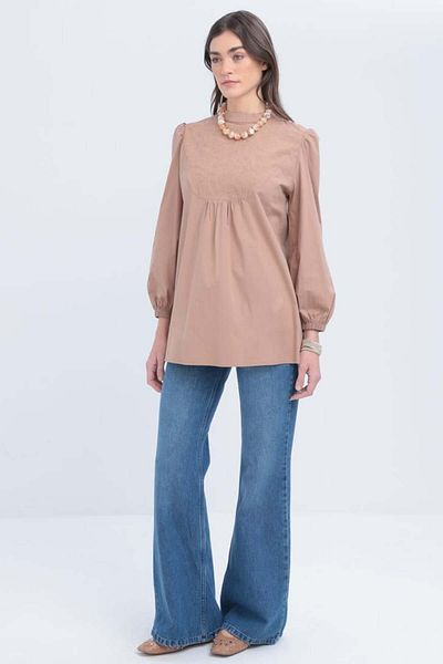ALLDAY Mink-Fisto Garnished Poplin Tunic with Elastic Sleeves