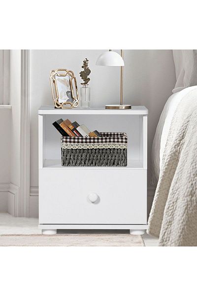 Danube Home Hello Night Stand Multifunctional Bed Side Table - White/White Faux Marble L40xW40xH45cm