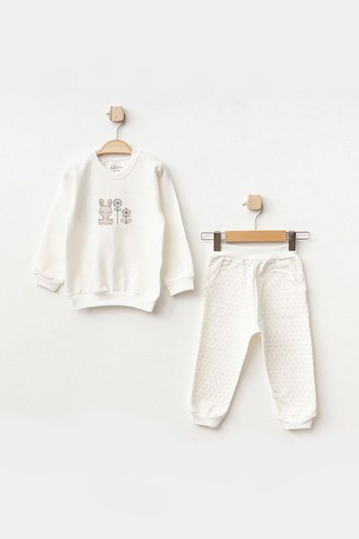Aziz Bebe Baby Girl Rabbit Embroidered Sweatshirt Pants 2-Piece Bottom Top Baby Set 3 Months - 18 Months