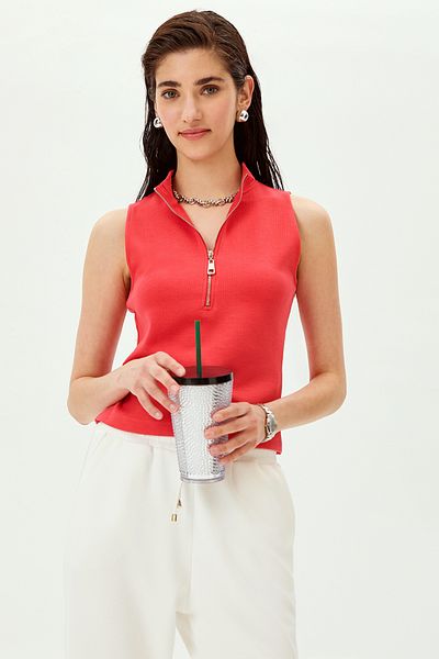 Allyco Zipper Detailed Slim Fit Sleeveless Knitted Blouse