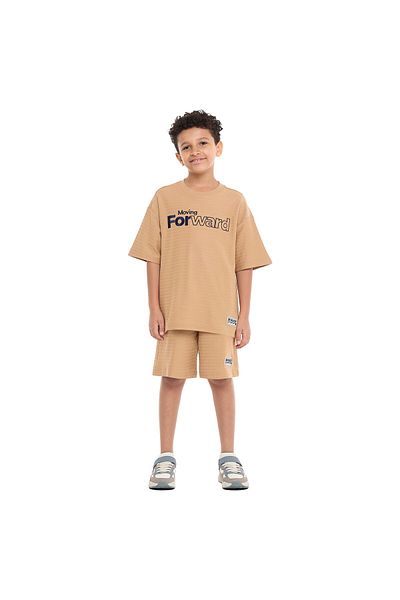 Victor and Jane Boys' Jacquard Set – Sand Color Striped Design with Textured Material