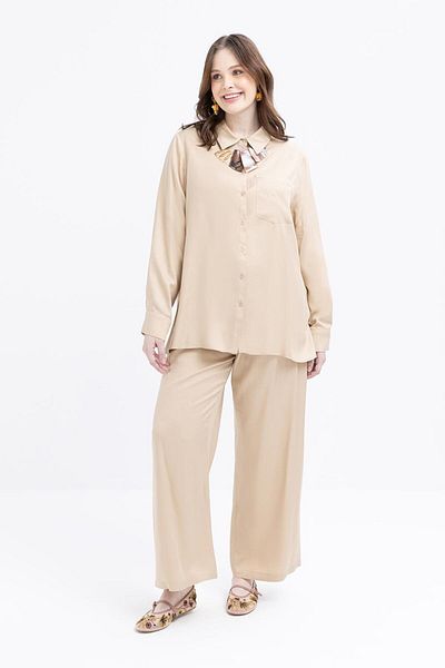 ALLDAY Beige-Pocket Detailed Plus Size Trouser Suit