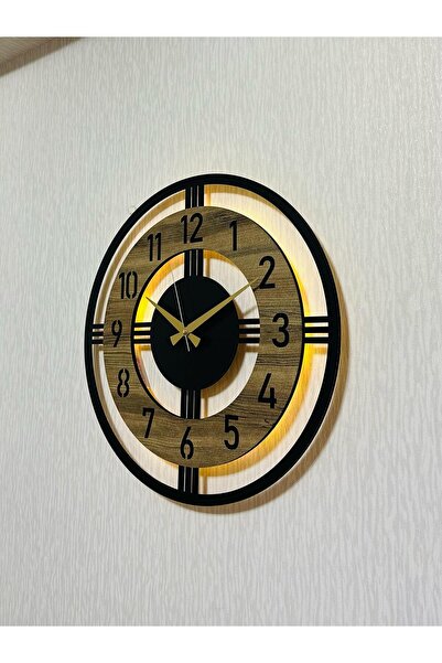 Pey Aksesuar Işıklı Ahşap Duvar Saati 48 cm Dekoratif modern tasarım