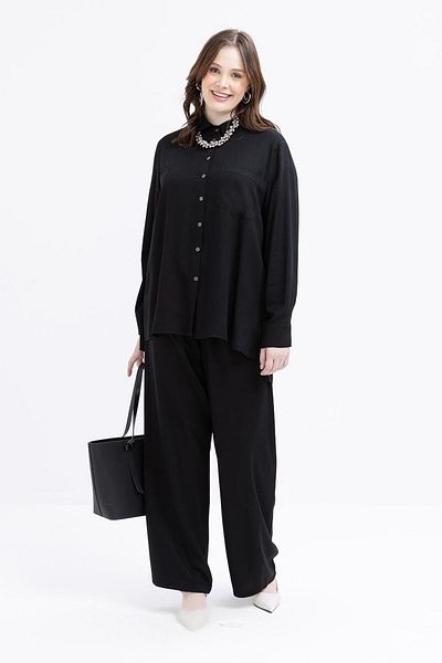 ALLDAY Black-Pocket Detailed Large Size Trousers Suit