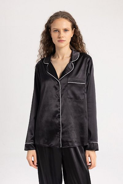 DeFacto Topuri de pijama cu mânecă lungă din satin cu ajustare normală - Casual A9160ax24sp