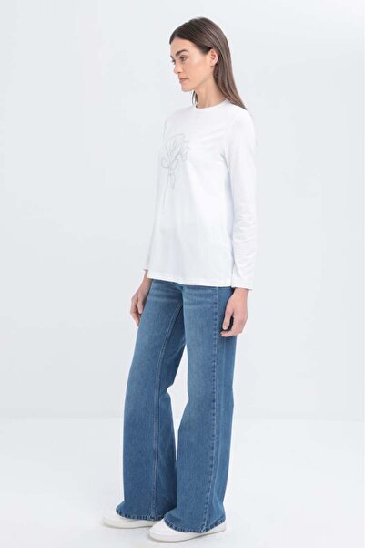 ALLDAY Μακρυμάνικο μπλουζάκι Lycra με κέντημα με λευκή αλυσίδα