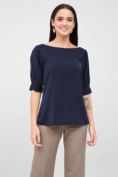 Salt Attire Boat Neck Stylish Women's Top Elegant Versatile & Comfortable Casual Wear