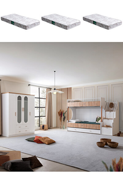 Setay Ranza, Vita Bohem Yavrulu Ceviz Ranza 4 Kapaklı Dolap 3 Adet Comfort Yatak
