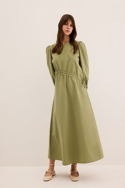 DeFacto Crew Neck Long Sleeve Maxi Dress - Regular Fit, Poplin A9409Ax24Sp