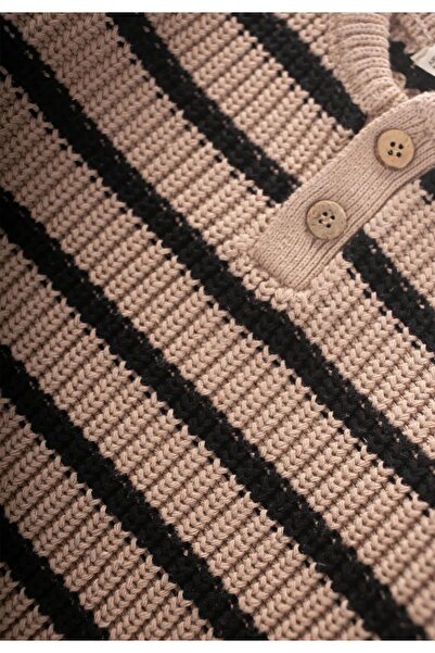 Cigit Knitwear Sweater Beige 2-6 Years Old Line Motif