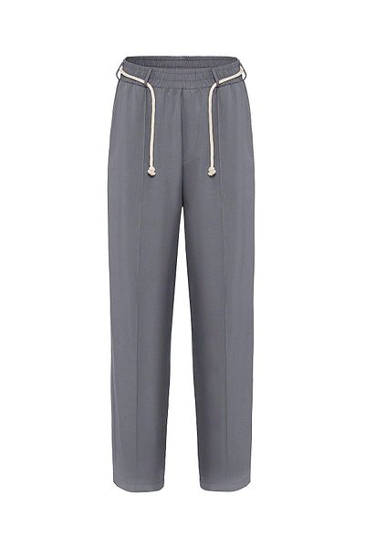 VAMOSCLO Belt Detailed Baggy Lyocell Trousers Gray