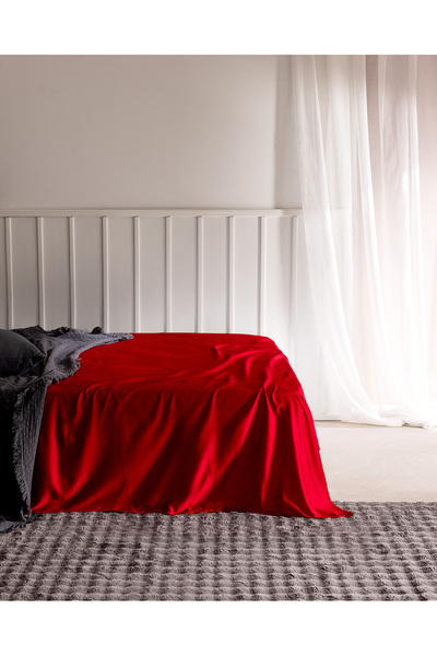 Madame Coco Ciel Çift Kişilik %100 Pamuk Lastiksiz Saten Çarşaf - Kırmızı