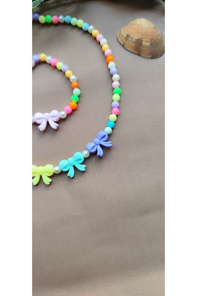 MYSTERY TAKI AKSESUAR Children's Elastic Bow Necklace Bracelet Set