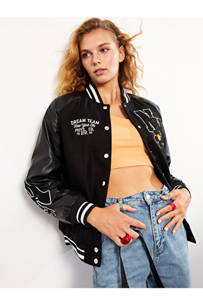 LC Waikiki Μακρυμάνικο γυναικείο κολλεγιακό μπουφάν με στάμπα