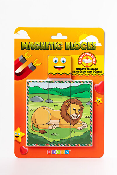 KÜPSS Manyetik Blok Çift Taraflı 9 Parçalı Mıknatıslı Puzzle 2 Görsel Aslan-Z...