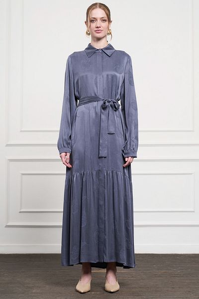 Nuss Patterned Belted Dress Indigo 2044
