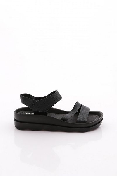 DGN Sandale cu velcro pentru gleznă cu curea plată pentru femei, piele de căprioară neagră 28112652857
