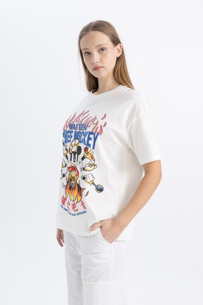 DeFacto Disney Mickey & Minnie Unisex Oversize T-shirt - Crew Neck, Short Sleeve C3786ax24sm