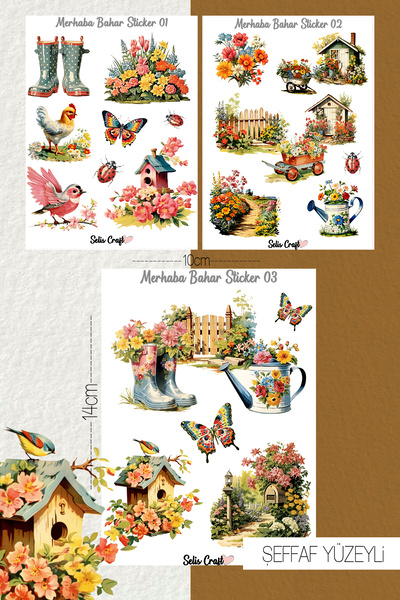 SelisCraft Merhaba Bahar Temalı Şeffaf Sticker Seti 01-02-03 Ajanda Planlayıc...