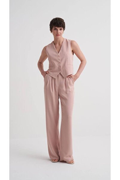 Rahy طقم سترة فيليب زينة بجيب وسروال بالازو بلون مسحوق