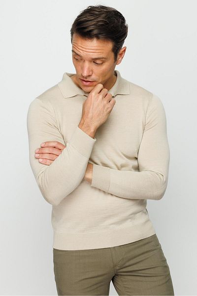 Desen Triko Ανδρικό Basic Polo Neck Slim Knitwear Πουλόβερ Μπεζ