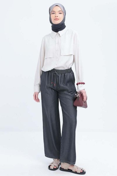 ALLDAY Gray-Waist Elastic Denim Trousers
