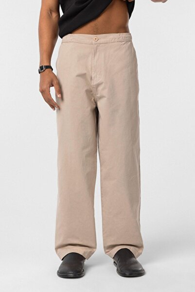 VAMOSCLO Yıkamalı Gabardin Baggy Pantolon Bej