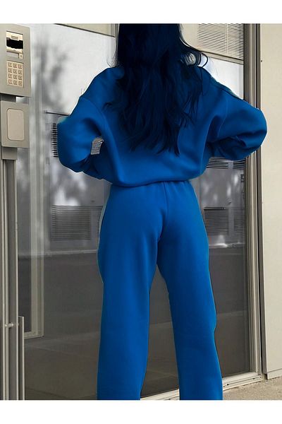 CLAYES Σετ φόρμας Sax Blue Oversize - Φούτερ με μονόχρωμο γιακά με φερμουάρ και Jogger
