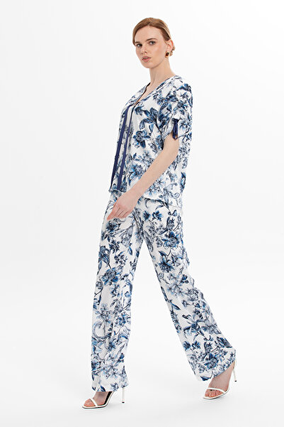 kı.we Çiçek Desenli Rahat Kesim Mavi Takım