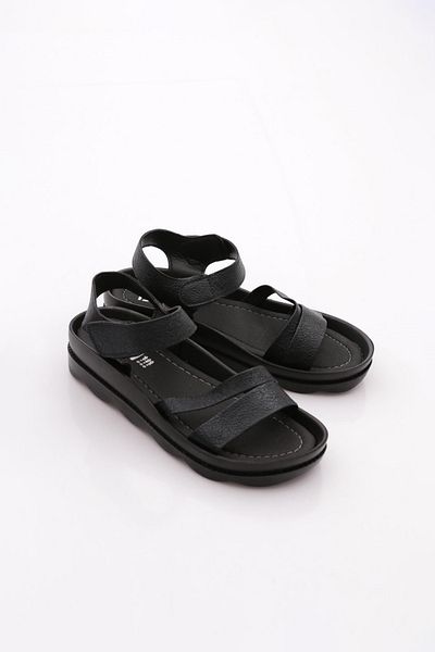 DGN Sandale cu velcro pentru gleznă cu curea plată pentru femei, piele de căprioară neagră 28112652857