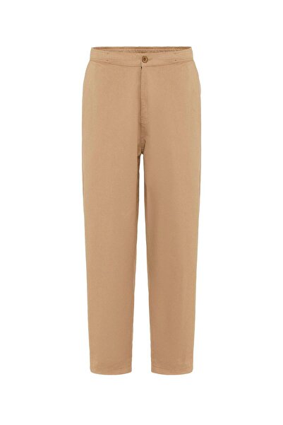 VAMOSCLO Yıkamalı Gabardin Baggy Pantolon Taba