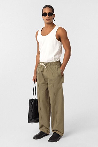 VAMOSCLO Široki gabardin pantaloni na vezanje i kaki boja