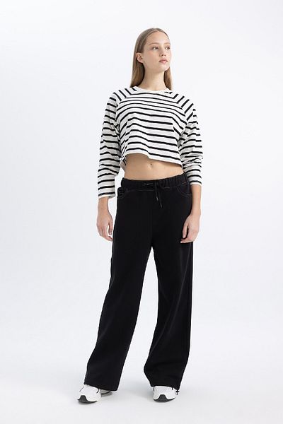 DeFacto Jogginghose mit weitem Bein und dickem Bund – elastische Taille mit Taschen C5414ax24sp