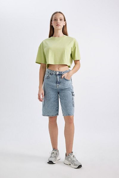 DeFacto Coool Crop Washed Faded Effect Basic μασίφ κοντομάνικο μπλουζάκι C5432ax24sm
