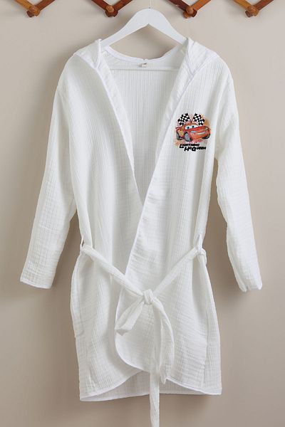 Tuğba Kuğu Racer Lightning Patterned 4 Layer Muslin Bathrobe - Cartoon Series